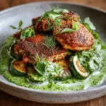 Crispy Chicken with Blistered Courgettes and Herby Green Sauce