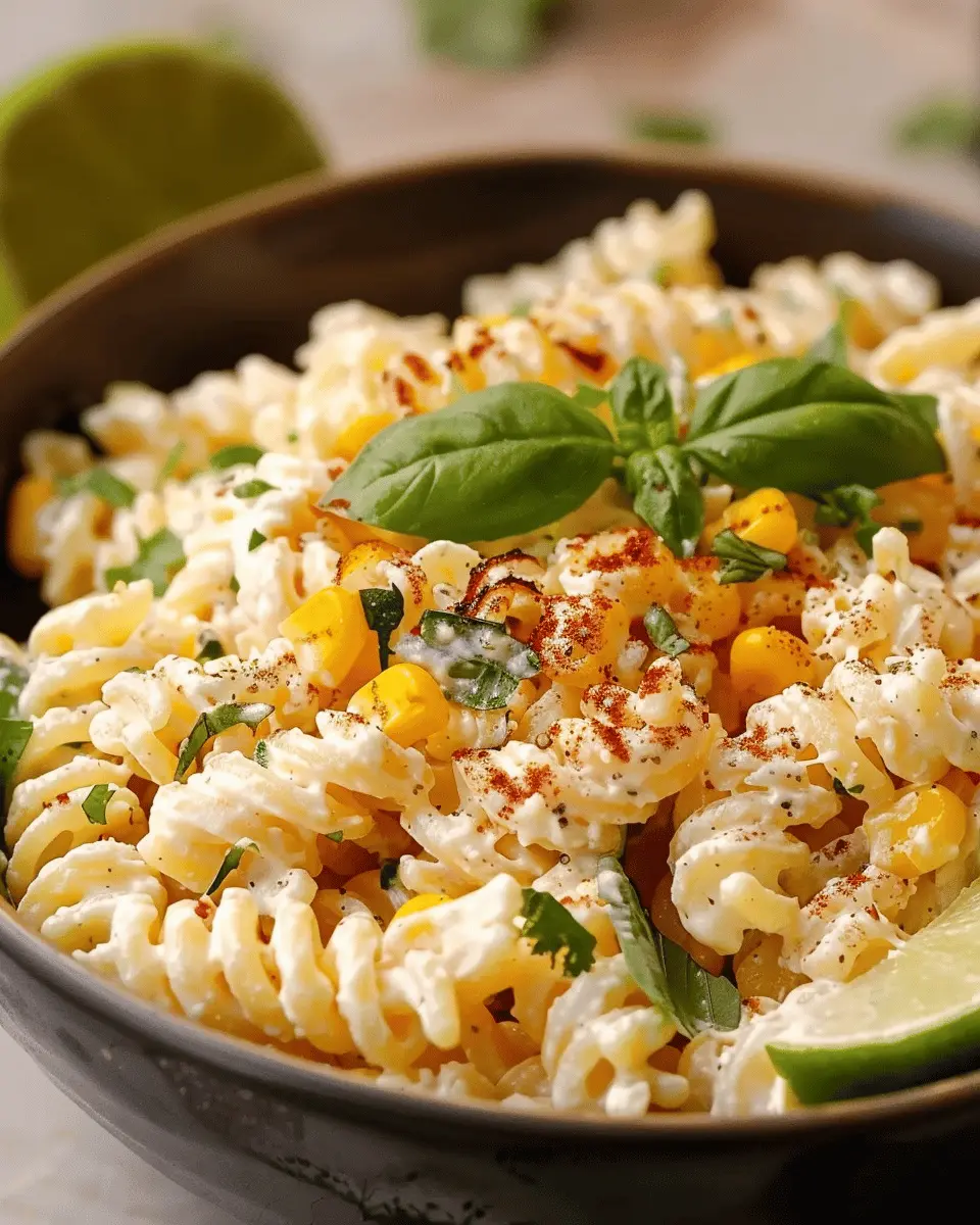 Creamy Street Corn Pasta Salad with Turkey Bacon and Chicken Ham