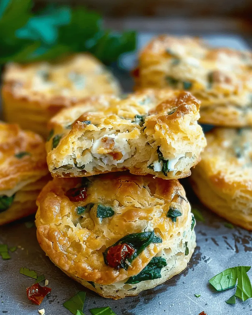 Easy Sun Dried Tomato Biscuits with Spinach and Turkey Bacon Delight