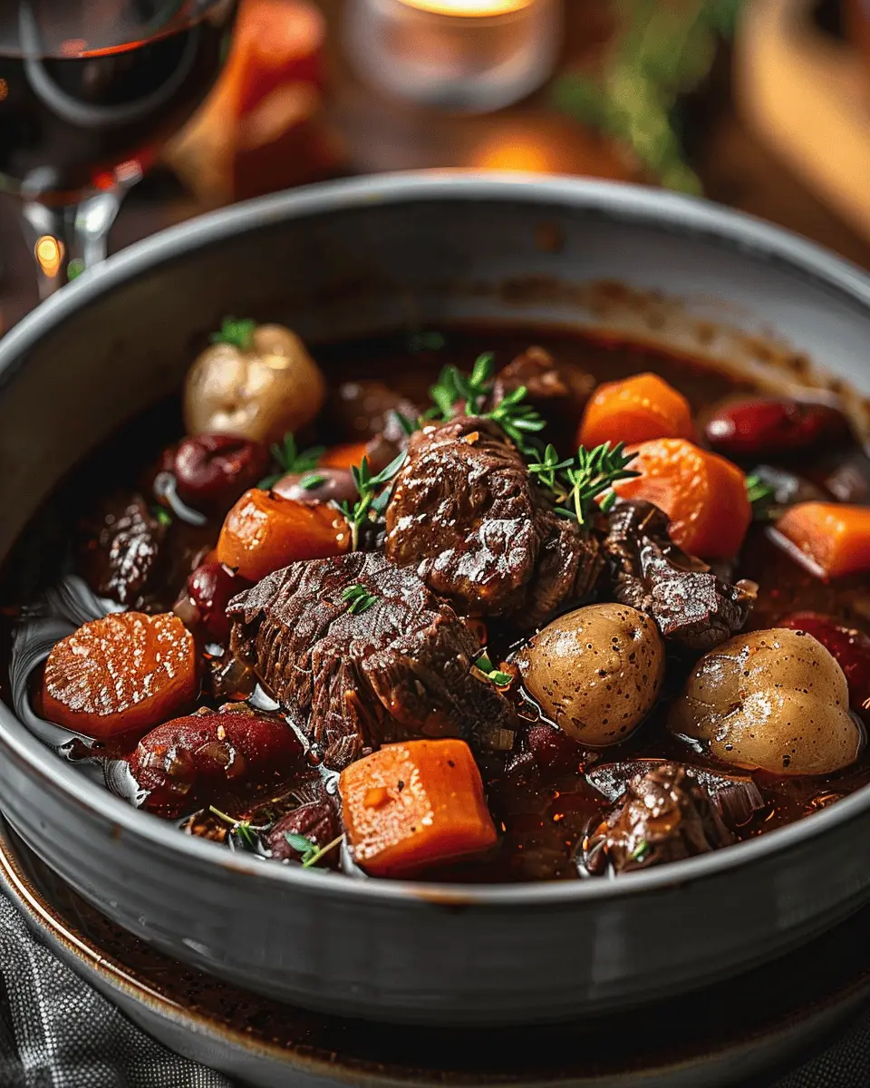 French-Style Beef Stew with Red Wine and Vegetables