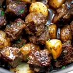 Crockpot Garlic Butter Beef Bites with Potatoes