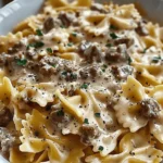 Creamy Parmesan Garlic Beef Bowtie Pasta