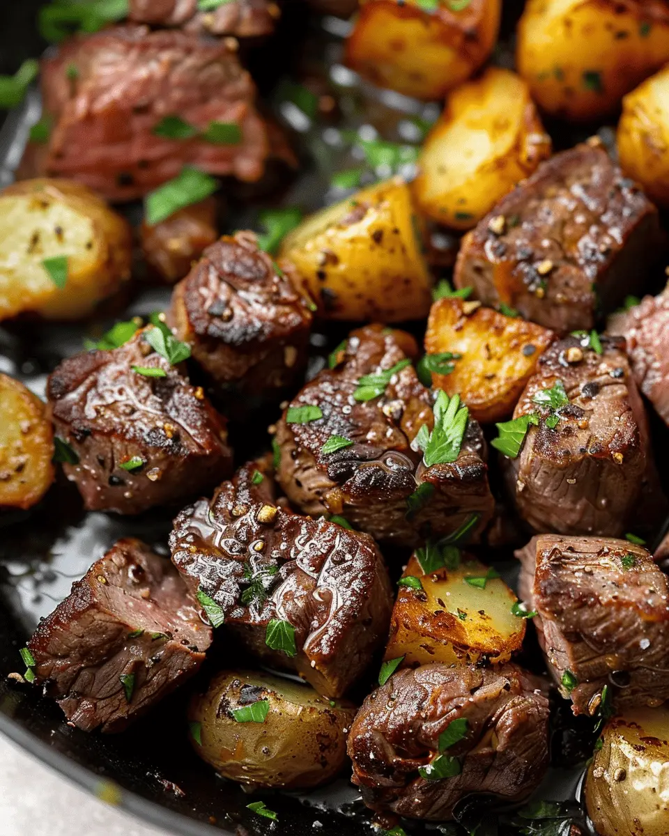 Garlic Butter Steak Bites and Potatoes