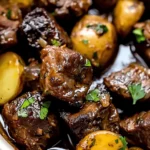 Crockpot Garlic Butter Beef Bites with Potatoes