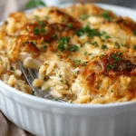 French Onion Chicken Orzo Casserole