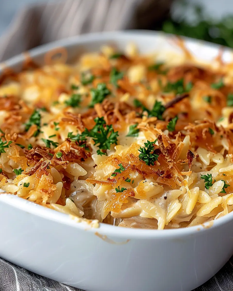 French Onion Chicken Orzo Casserole: Easy Comfort Food Delight