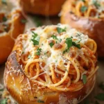 Spaghetti Garlic Bread Bowls