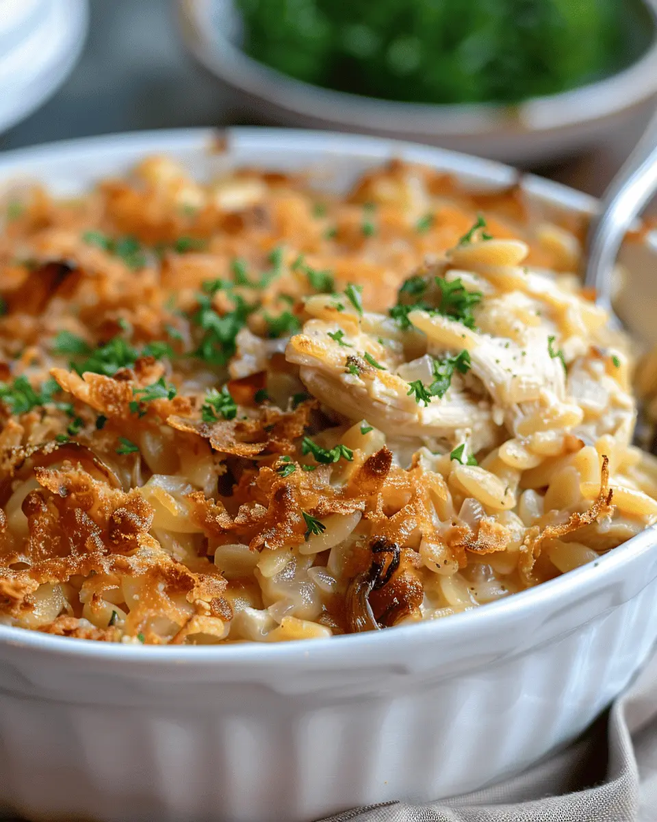 French Onion Chicken Orzo Casserole: Indulgent Comfort Food Recipe