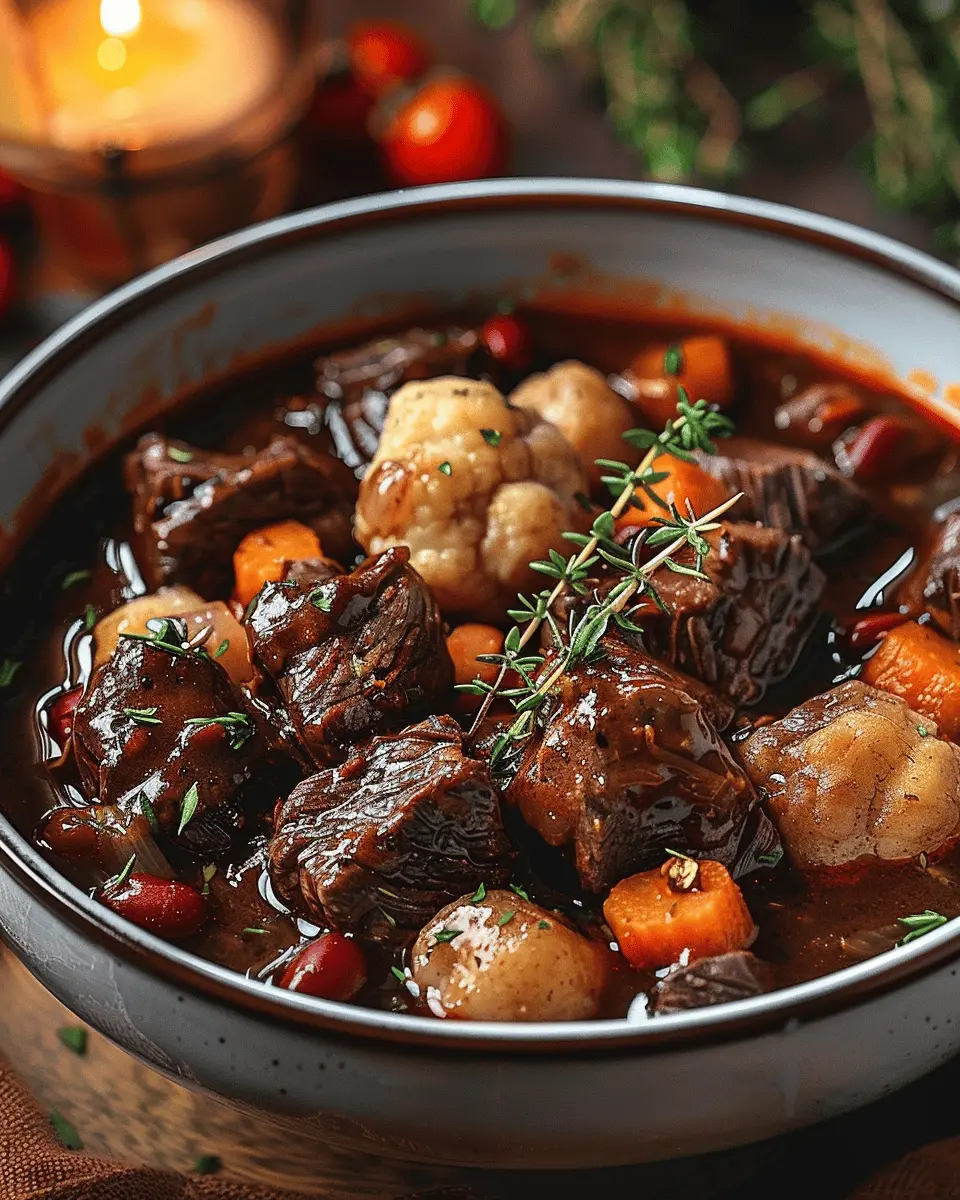 French-Style Beef Stew with Red Wine and Vegetables