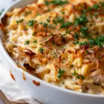 French Onion Chicken Orzo Casserole