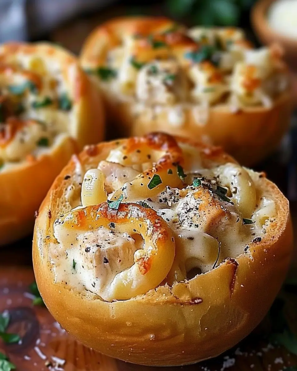 Chicken Alfredo Garlic Bread Bowls
