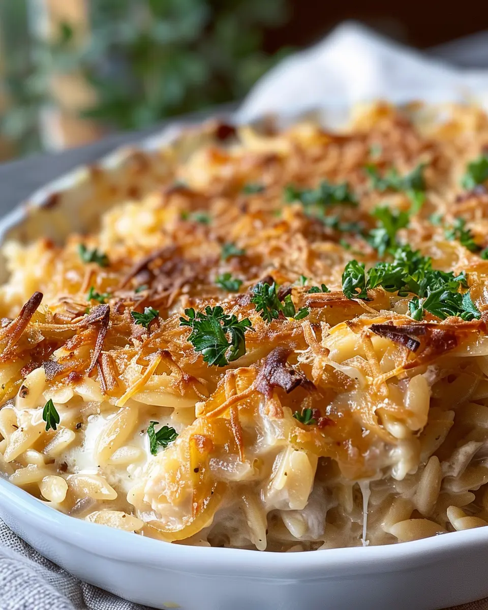 French Onion Chicken Orzo Casserole: Easy Comfort Food Delight