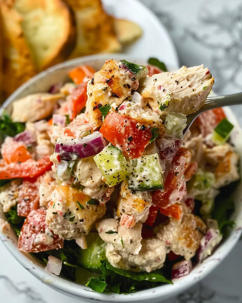 Italian Grinder Chicken Salad with Turkey Bacon and Chicken Ham