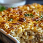 French Onion Chicken Orzo Casserole