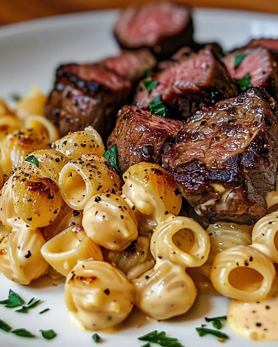 Steak Bites and Shell Pasta: Indulgent Garlic Butter Alfredo Delight