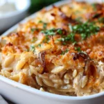 French Onion Chicken Orzo Casserole