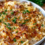 French Onion Chicken Orzo Casserole