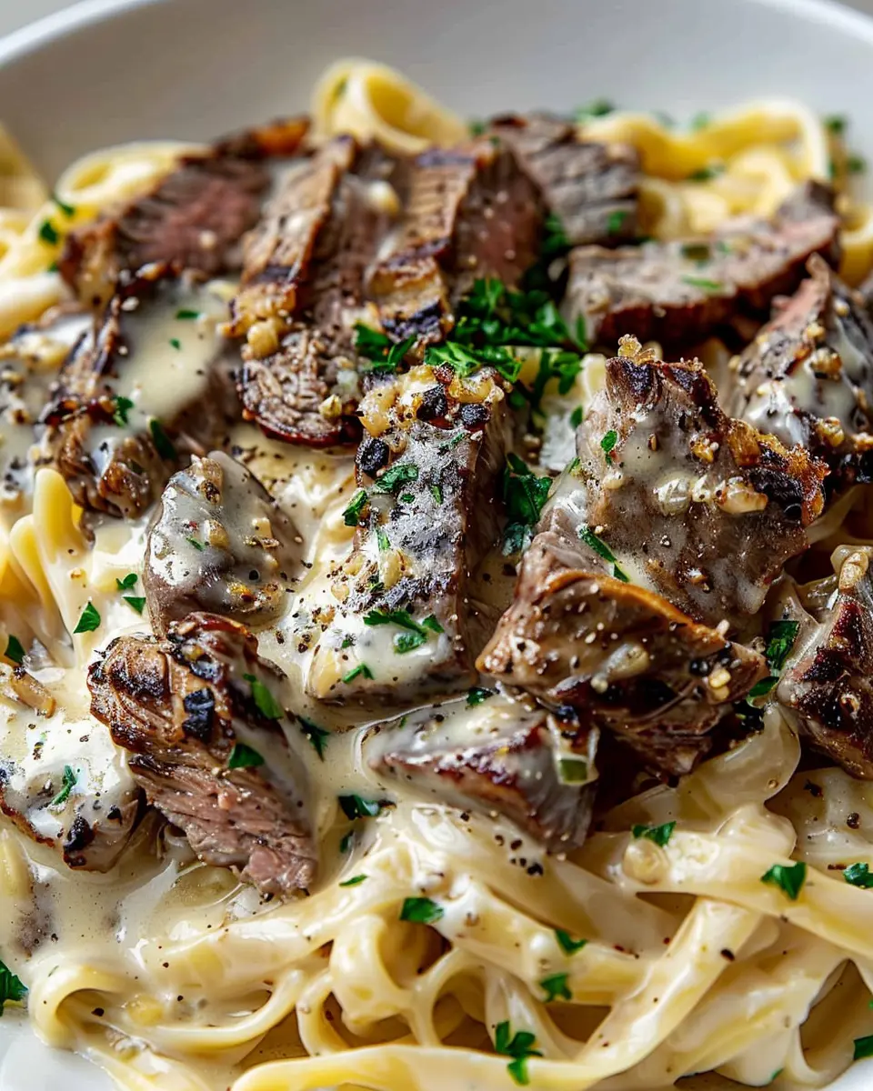Creamy Steak Pasta Garlic: Indulgent Dinner with Turkey Bacon