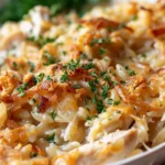 French Onion Chicken Orzo Casserole