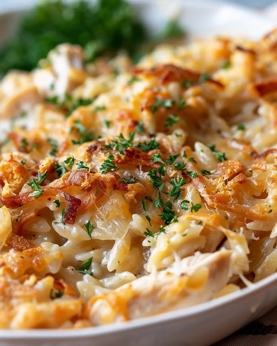 French Onion Chicken Orzo Casserole: A Cozy, Comfort Dish