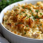 French Onion Chicken Orzo Casserole